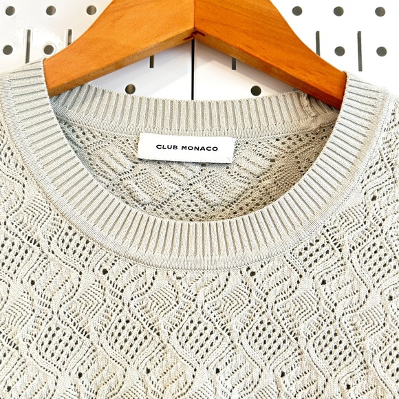 Club Monaco Pointelle Stitch Crew Sweater - Metal/Lt. Green - Large - Size Up! - Picture 5 of 12